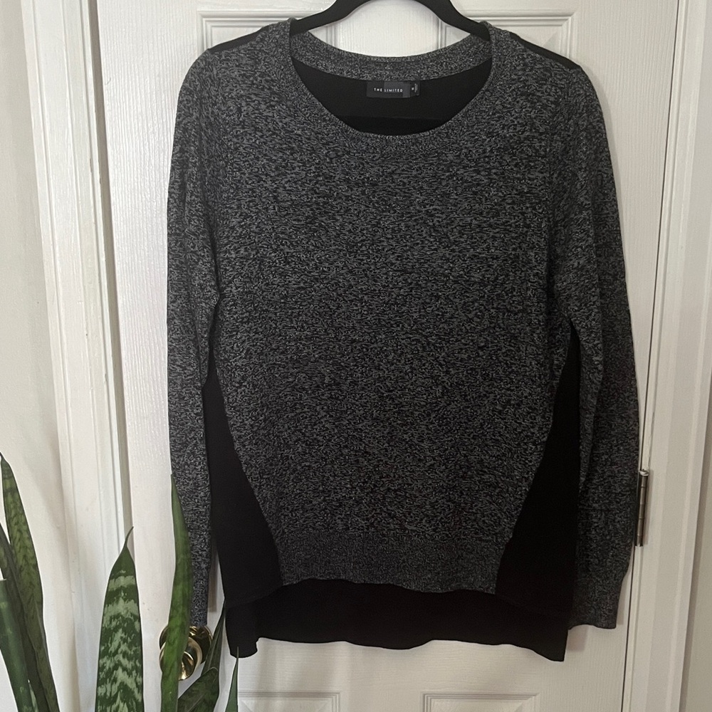 The Limited Gray and Black Crew Neck Sweater